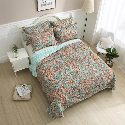 Cheap Price 3pcs High Quality Fully Quilted Embroidery Quilt Bedding Set Coloful Bed Spread Set Luxury Quilts