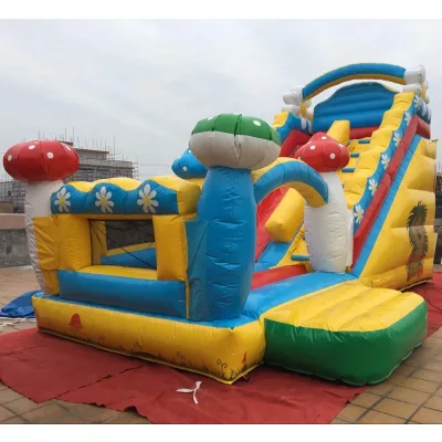 Large Inflatable Cartoon Slide with Mushroom and Flower Decoration for Kids