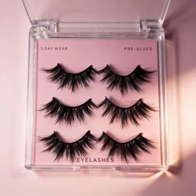 3 Pairs Black Band Private Label Press on Lashes Full Strip Pre Glued Eyelashes with Box Press on Fake Lashes Self Adhesive