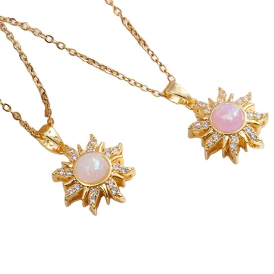 Wholesale Vintage Sunflower Opal Zircon Necklace Classy Gold Plated Women Jewelry Necklace