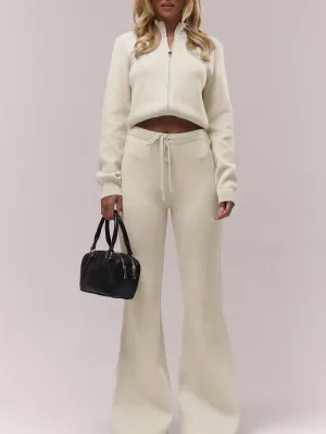 Oem Custom Washed Breathable Knitted Drawstring Waist Wide Leg Skinny Straight Trousers Cute Country Cottage Core Back School