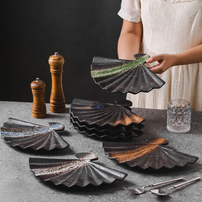 Creative Kiln-Changed Ceramic Novelty Hotel Snack Dishes Eco-Friendly Fan Shaped Plates Cold Dish Dishes-Factory Wholesale