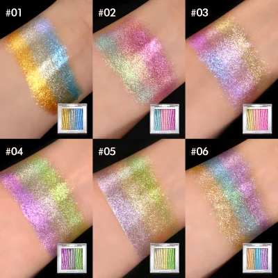 Chameleon Vertical Stripe Gradient Rainbow Eyeshadow Palette 3 in 1 Shimmering Eyeshadow Palette High Shine Private Label