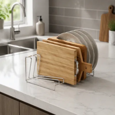 Countertop Metal Dish Drying Rack, Plate Storage Organizer, Kitchen Cabinet Plate Stand Holder for Pot Lids and Bakeware