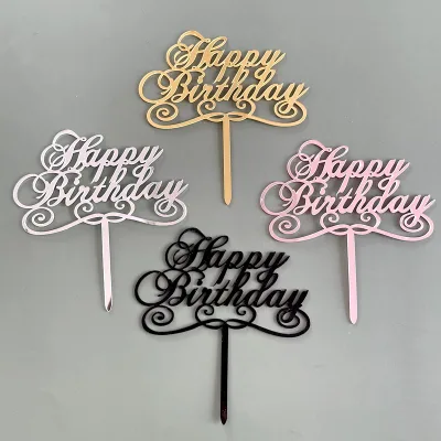 New Arrival Creative English Happy Birthday Acrylic Cake Topper 12.5cm Made in China Dessert Table & Cake Decoration