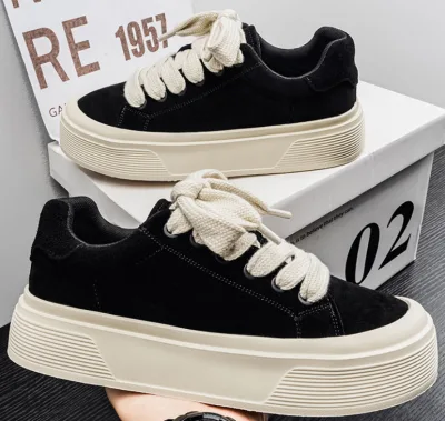 Casual Board Men's Shoes Thick Sole Elevated Non-slip and Wear-resistant Breathable 39-46 Lace-up Daily Commute Outdoor Casual
