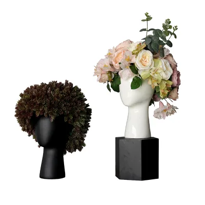 2021 Human Head Model Ceramic Vase Creative Portrait Round Hole Flower Arrangement Decorative Ornaments Vase