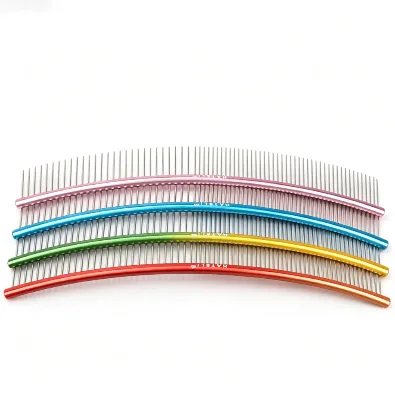 Curved Pet Grooming Comb with Mixed Spacing Wide and Fine Teeth Detangling Comb for Dogs and Cats