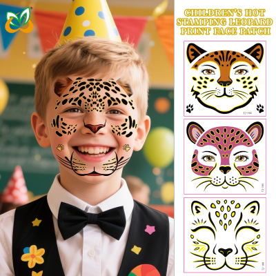 New Cartoon Kids Party Body Face Stickers | Custom Temporary Tattoos | Bling Design (Leopard, Cute)
