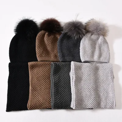 2-Pieces Winter Hat and Scarf Sets Neck Warmer Custom Skull Toque Soft Thick Warm Double Layer Wool Knitted Scarf and Hat Set