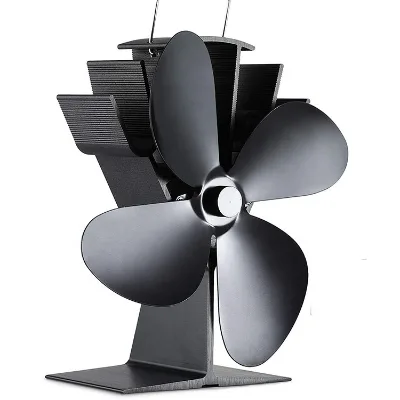 4 Blade Wood Stove Fans Indoor Home Heater Fireplace Fan Heat Powered Stove Fan Aluminium for Wood Burner House Fireplace