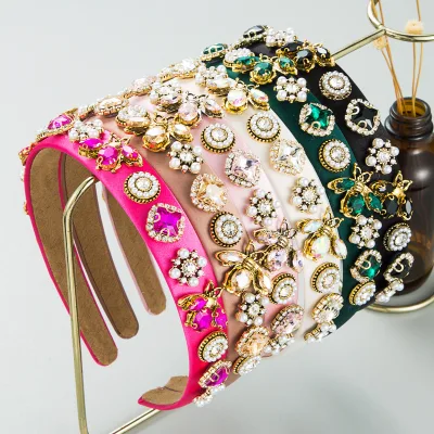 Fashion New Bee Vintage Hair Accessories Girl Pearl Hair Band Elegant Rhinestone Headbands for Women