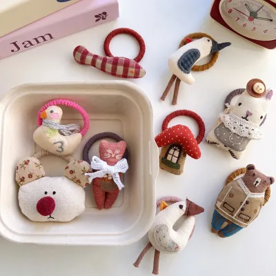 New Fun Cartoon Fabric Cotton Stuffed Hair Tie for Children Cute Animals Soft Elastic Hair Band Girls Hair Accessories Gift