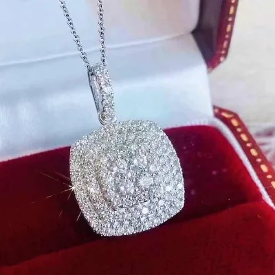 Women's Simple Silver Plated Geometric Pendant Necklace Trendy Micro Paved Cubic Zircon Classic Brass
