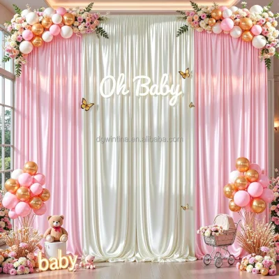 White Icy Satin Fabric Backdrop New Arrival Traditional Baby Shower Bridal Shower Engagement Wedding Birthday Party Decoration