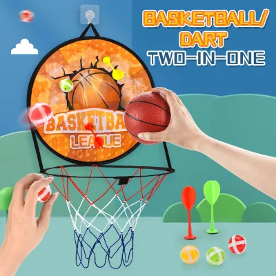 2-in-1 Adjustable Kids Basketball Hoop & Dart Board Set, Foldable Indoor Outdoor Sports Toy for Toddlers Early Education Fun