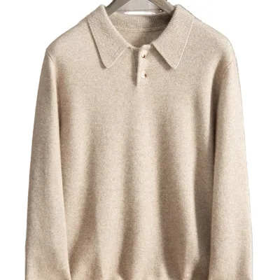 Luxury Cashmere Knitted Polo Junmper Sweater Casual Plain Blank Custom Knit Polo Shirt for Men