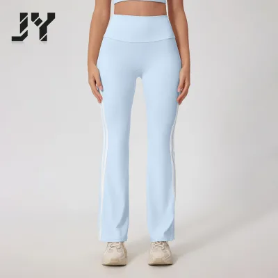 JY 2025 Women Color-Blocking Strip Design Push up Hip High Waist Hip Lifting Fitness Flare Leggings Yoga