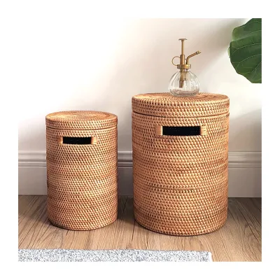 Rattan Natural Basket Weaving Handcrafted Baskets With Handle and Lid