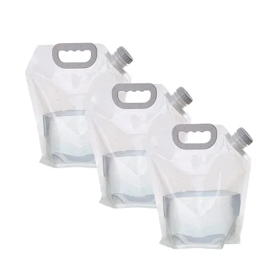Water Bag Drinking Blue Transparent Plastic Portable Reusable 5 Liter Water Bag Pouch