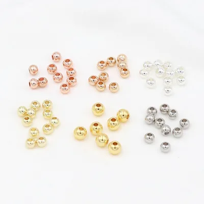 100PCS/Bag Round Beads Plated Seamless Smooth Brass Loose Ball Beads Bulk for Stackable Bracelet Jewelry Craft Making