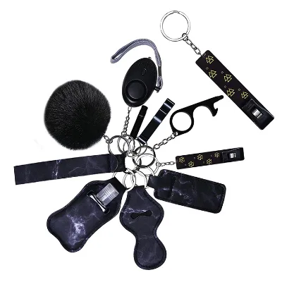 Self Defense Bling Keychain Girls Women Kids Personal Alarm Keychain Accessories with Personal Sound Siren Cute Pom Pom