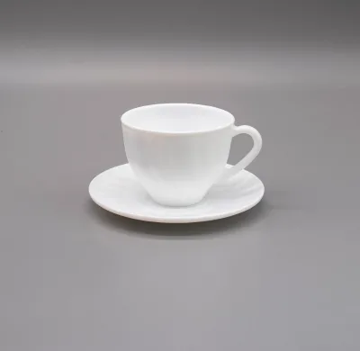 XWB190 Sturdy Opal Glass TEA Cup and Saucer Set Unbreakable White Tea Cup for Restaurant Tableware Opal Glassware Coffee Cups