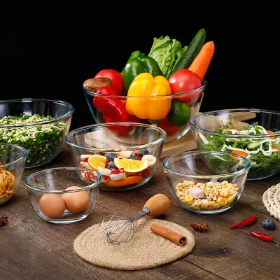 Eco Friendly Durable Wear-resistant Large Glass Salad Bowl Glass Mixing Bowl Set for Baking Fruits Serving Mixing Bowl
