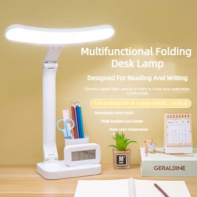 Modern Office Decorative Adjustable Operated Cordless Rechargeable DC Powered LED Table Lamps with Touch Control and Clock Alarm