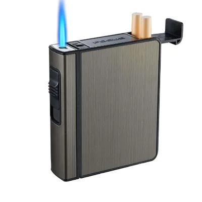 Wholesale Custom Private Logo Portable Metal Cigarette Box with Torch Lighter High Capacity Pyrotechnics Classic Without Gas