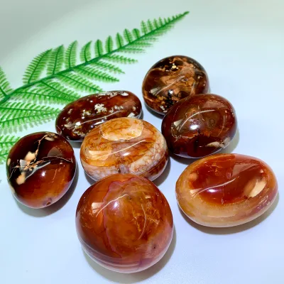 Natural Crystal Palm Red Agate Oval Stone Polished Carnelian Palm Tumbled Stone