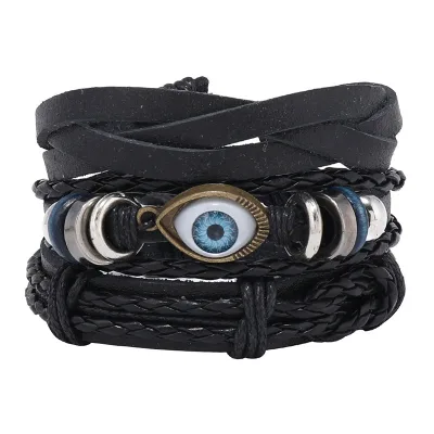 Multilayer Vintage Wicked Eye Feather Braided Handmade Beaded Adjustable Bracelet Bangles Unisex Gift