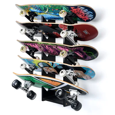 Five-Layer Skateboard Wall Mount Display Rack Home or Garage Storage Hanger With Convenient Shelf for Skateboard Organization