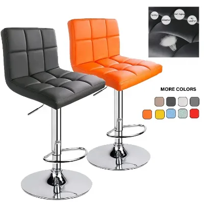 PU Leather Swivel Counter Stool Adjustable Bar Stools Set Contemporary Quilted Vinyl Adjustable Height Barstool with Chrome Base