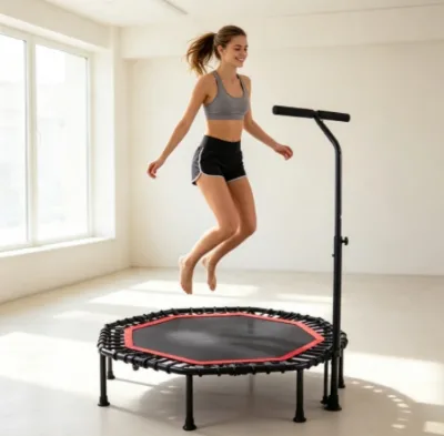 Octagonal Indoor Height-adjustable Fitness Trampoline with Elastic Rope Folding Design for Body Shaping and Workout