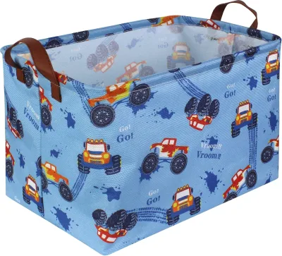 Rectangular Eco-Friendly Monster Truck Children's Storage Box with Handle for Home Use Storing Books & Gifts