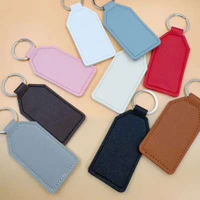 Business Keyring Blank PU Leather Keychain Tag DIY Engraving Sublimation Blank Rectangle Leather Key Fob for Custom Logo Gift