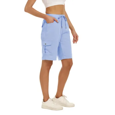 OEM Custom 10 Plus Size Women's Spandex Cargo Shorts Mid Waist Elastic Solid Decoration Pockets for Hiking Climbing Sports