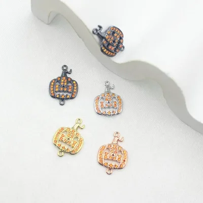 CH-LAP1192 Gold Plated CZ Micro Paved Pumpkin Lantern Pendant Zircon Plating Halloween Pendant Connector Charms Wholesale
