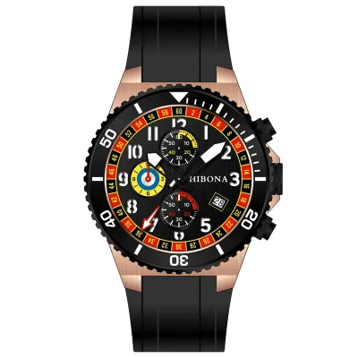 Three Counter Eyes Watch Dial with Sapphire Crystal Rubber Strap Chronograph Mechanical Men's Watches