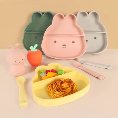Unbreakable Hot Selling Custom Laser Print Tableware Silicone Baby Feeding Set Silicone Bowl With Plate