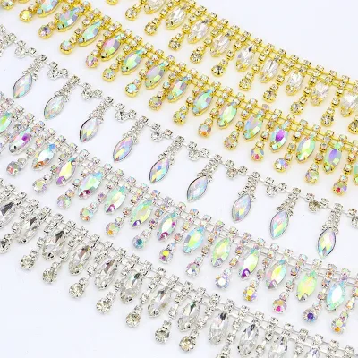 Crystal Chain Tassel Accessories with Horse-Eye Claws DIY Jewelry Decorative Chain Flowy Tassels Clothing Accessories Trimmings