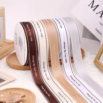 2.5cm Satin Printed 'Forever Waiting' Ribbon Bouquet Luxury Polyester Flower Packaging for Weddings with English Bow Cake Ribbon