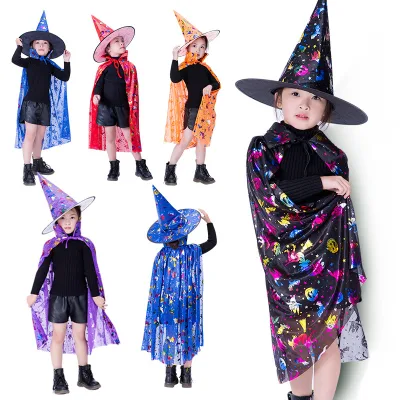 Halloween Children Witch Cosplay Wizards Kindergarten Stage Show Capes Cape Hat