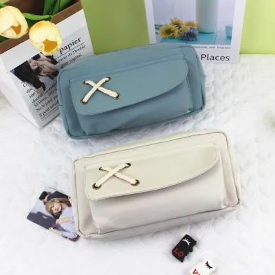 Cheap Wholesale Compact Canvas Pencil case with Rope Cross Feature Useful for Travelers' Mini Stationery Organization on Trip