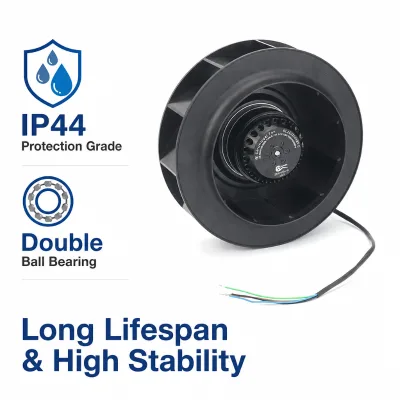 Holafan IP44 110/120V 50/60Hz AC Ventilation Centrifugal Fan with Black PA Nylon Injection Molded Impeller