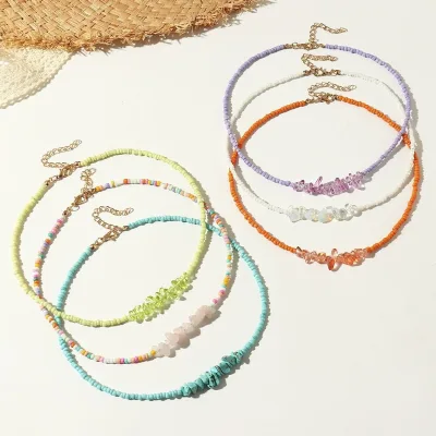 Personalized Women's Turquoise Necklace Colored Glass Bead Choker Diamond Main Stone Gold Plated Irregular Crystal Chain Jewelry