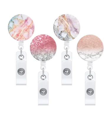 Medical Design Nurse Badge Reel Glitter Plastic Id Blingge Reel Holder Work Gift for Nurse Accessories Badge Reel Resin Bad