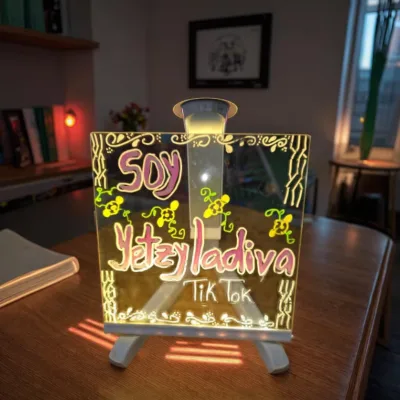 LED Clear Acrylic Dry Erase Board Stand Desk LED Letter Message Display 7 Color Pens for Personal Neon Lights