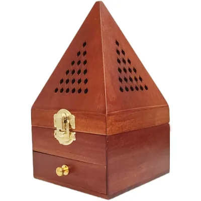 Wooden Cone Incense Burner Holder Bakhoor Box Storage Wooden Pyramid Style Mabkhara Wooden Bakhoor Burner Box